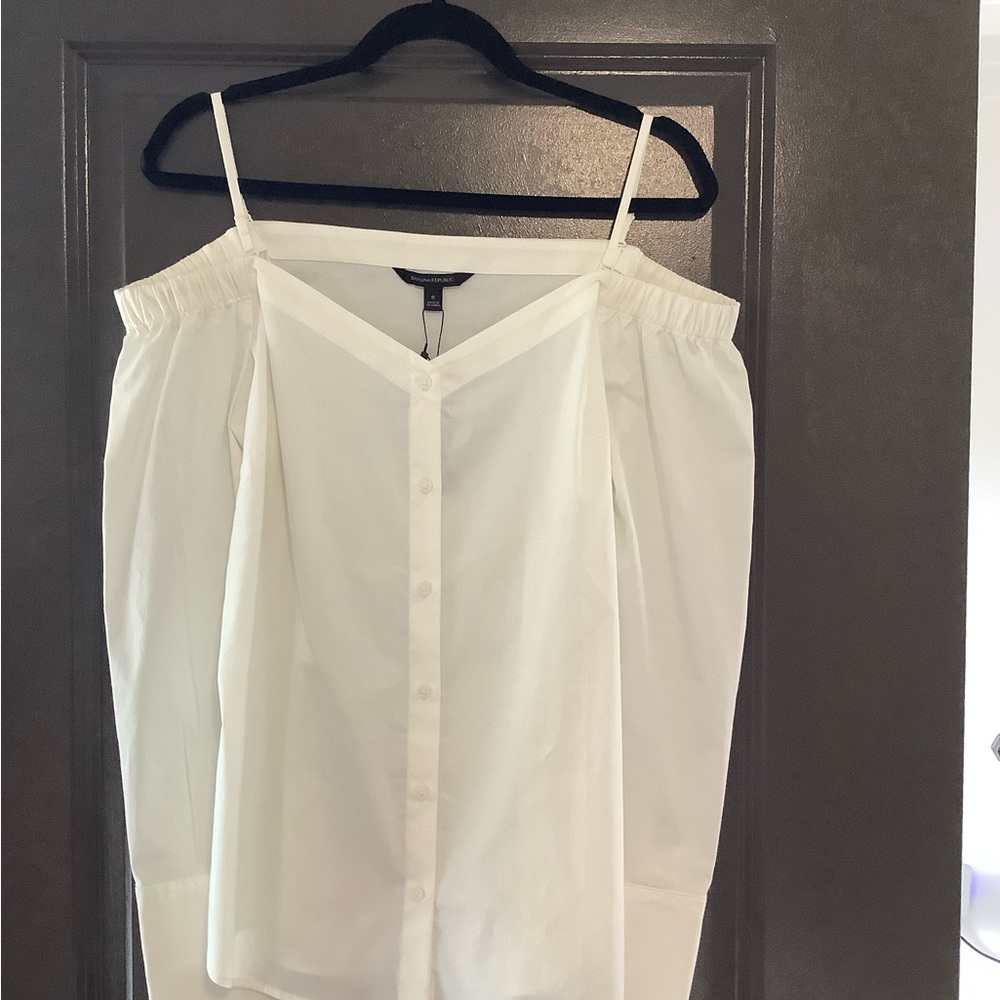 Banana Republic White Cotton Off the Shoulder Blouse
